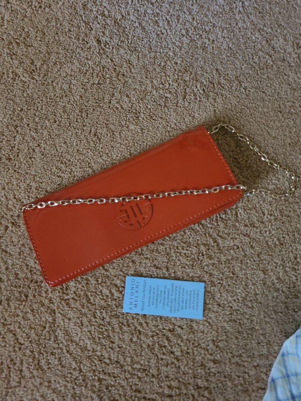 Antonio Melani Orange Patent Leather Wallet On Chain Clutch Crossbody Bag